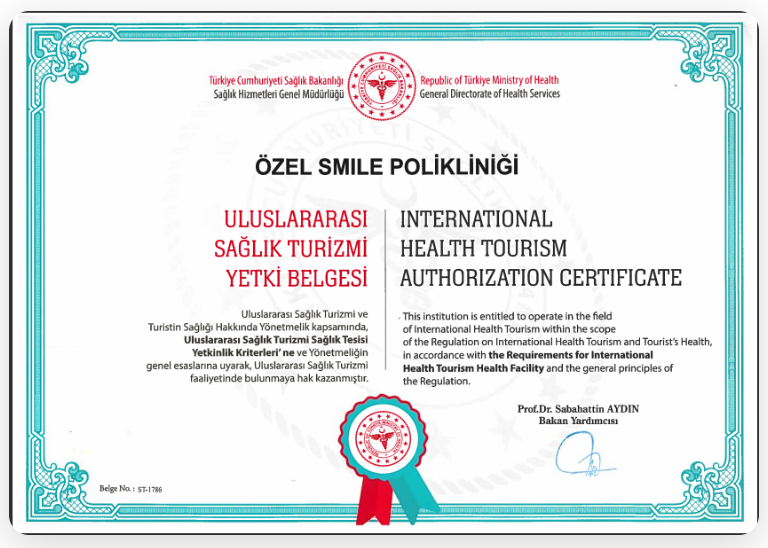 Genehmigungszertifikat der Smile Hair Clinic